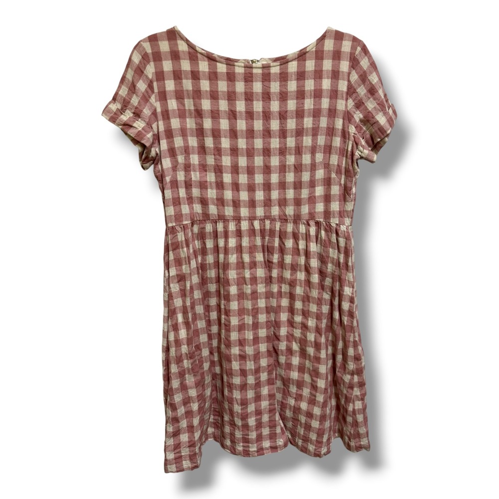 Shabby Apple Kai Womens Pink Gingham Cotton Linen Fit & Flare Dress Large